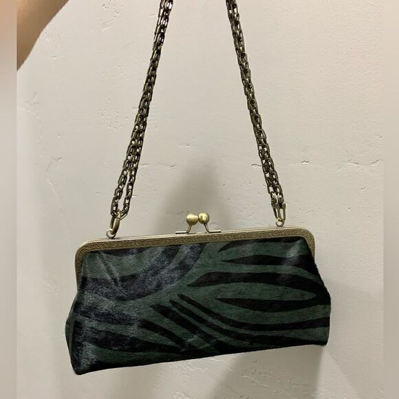 Handmade Real Hair-on-horsehide Leather Kisslock Clutch/Shoulder Bag/Crossbody